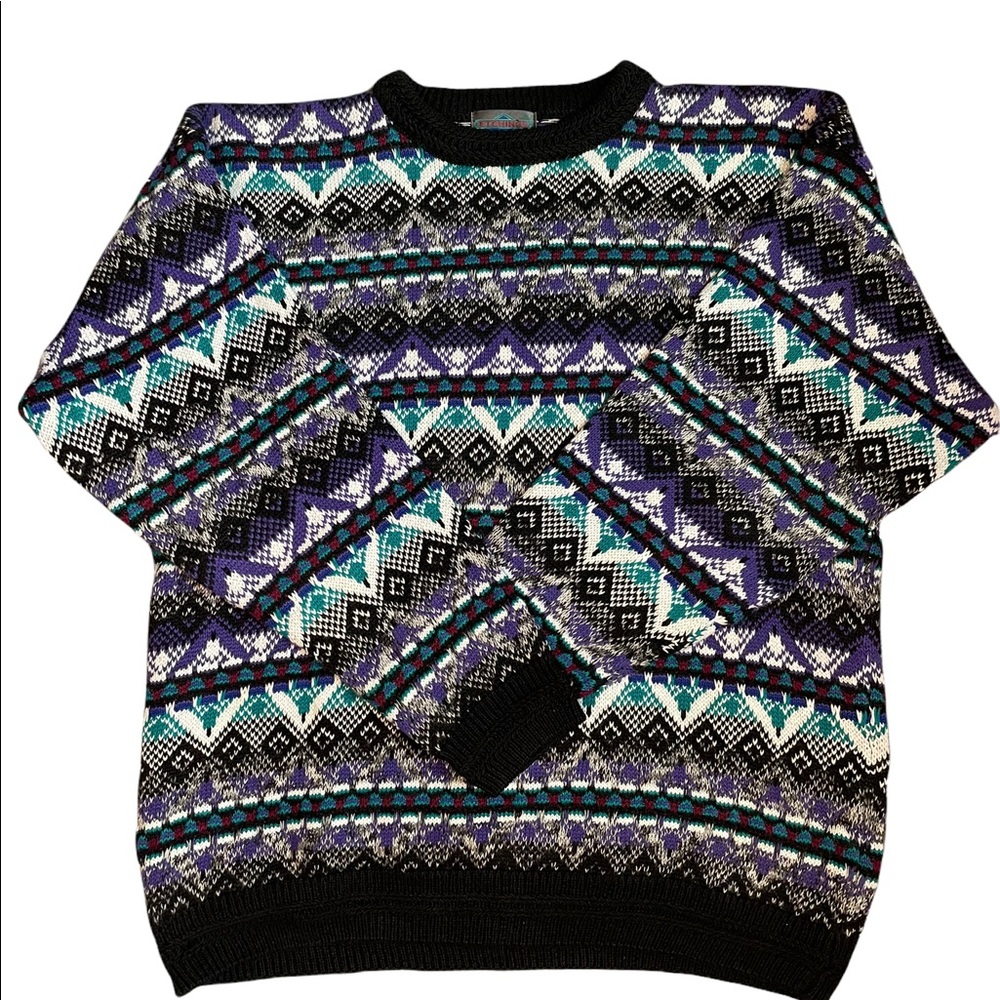Vintage Etchings Pullover Sweater Crew Neck Ramie Cotton Blend Men's Size Large
